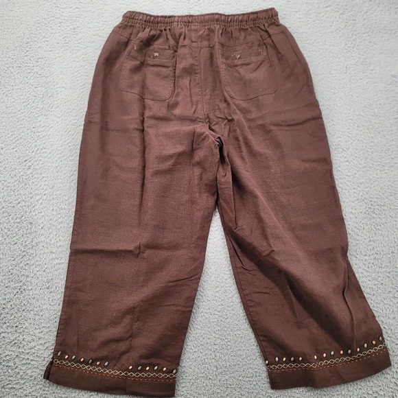 Classic Elements Pants Womens Medium 10/12 Brown Linen Capri Elastic Waist Relax - Picture 3 of 13